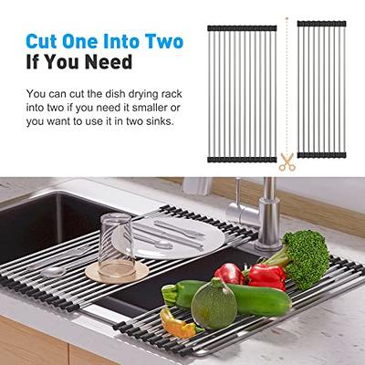 Tomorotec Triangle Roll-Up Dish Drying Rack for Sink Corner Small Foldable Stainless Steel Over The Sink Multipurpose Kitchen