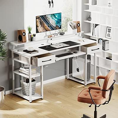 Furologee Computer Desk with Shelves and Drawer, 61 Long Desk with Fabric  File Drawer, Industrial Writing Desk with Large Monitor Stand, Study Table