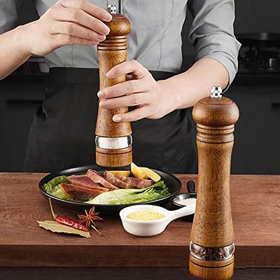 Pepper Mill and Salt Grinder Set, Oak Wooden Salt and Pepper Mills Shakers,  Ceramic Rotor with Strong Adjustable Coarseness Set of 2