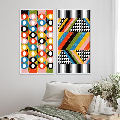 Designart ' Abstract Compositions of Colored Geometric V ' Modern Canvas Wall Art Print