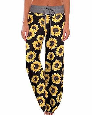 Famulily Women's Casual Floral Print Drawstring Wide Leg Pajama Lounge  Pants (Large, Yellow): …