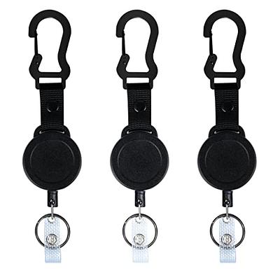  1 Pack ELV Retractable ID Badge Holder, Retractable Keychain Badge  Reel, Heavy Duty Metal Body, Strong Dyneema Cord, Carabiner and Key Chain,  30 inch Wire Extension, Hold Up to 15