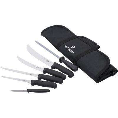 French Home 7 Piece Connoisseur Laguiole Black Pakkawood Kitchen Knife Set with Knife Sharpener