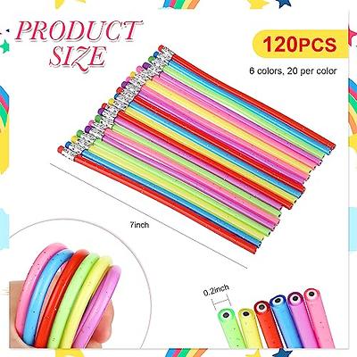 Seajan 120 Pcs 7 Inch 6 Colors Flexible Soft Fun Pencils for Kids