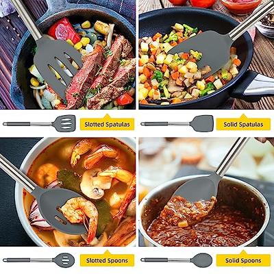 Cooking Utensils Set of 4, E-far Silicone Kitchen Utensils for Non-stick  Cookware, Heat Resistant & Non-toxic Slotted Spatula Solid Spoon Turner for