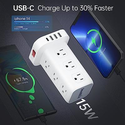 Power Strip Tower Surge Protector Power Strip with USB 12 Outlets with 4  USB Ports (1 USB C), Flat Plug 6.5FT Extension Cord Multi Plug Outlet  Extender Overload Protection for Home Office 