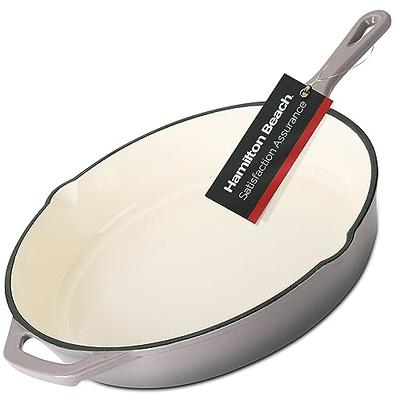 Hamilton Beach Enameled Cast Iron Sauce Pan 2-Quart Navy, Cream Enamel  coating, Pot For Stove top and Oven Cooking, Even Heat Distribution, Safe  Up to