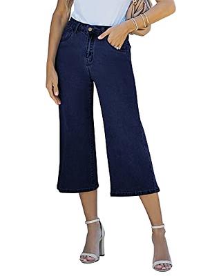 Vetinee Women's Stretch Summer High Rise Capri Pants Ripped Denim