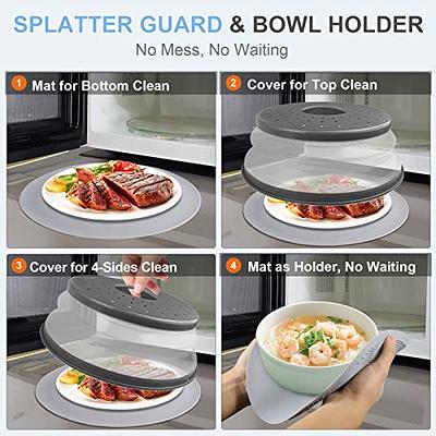 2 in 1 Microwave Cover & Mat, Clear Microwave Splatter Cover for Food Guard Lid Plate Cover, Silicone Heat Resistant Microwave Mat Non-Slip Drying