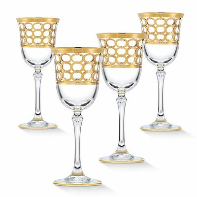 Lorren Home Trends Gold Embellished Champagne Flutes with Gold Rings, Set of 4