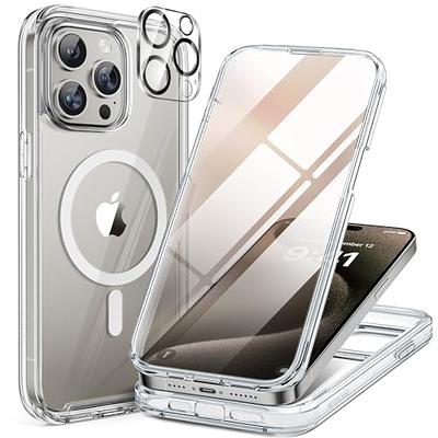 Waldeng for iPhone 15 Pro Max Case with Integrated Camera Lens Protection,  [Seamless Work with Magsafe] [Metallic Glossy Soft Bumper], Diamond Clear