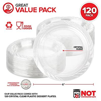 Clear Plastic Dessert Plates 120 Pack - Disposable Clear Plates for Dessert & Appetizers - Crystal Clear Small Plates for Parties & Catering - 6-Inc