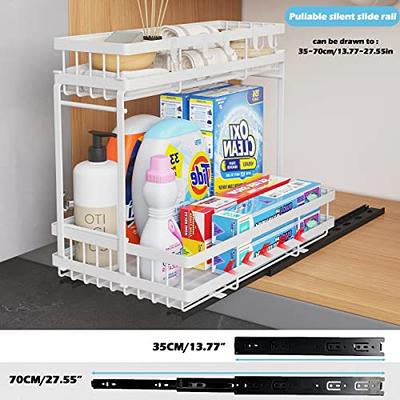  bukfen Under Sink Organizer, Pull Out Cabinet Organizer 2-Tier  Slide Out Sliding Shelf Under Cabinet Storage Multi-Use for Under Kitchen  Bathroom Sink Organizers and Storage,White,1 Pack : Home & Kitchen