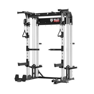  Rugged Strength & Fitness Power Rack (Y100P8) con paquete  extendido de media rejilla con lat, banco, juego de pesas de 300 libras y  alfombrillas de piso, ideal para entrenamiento de fuerza