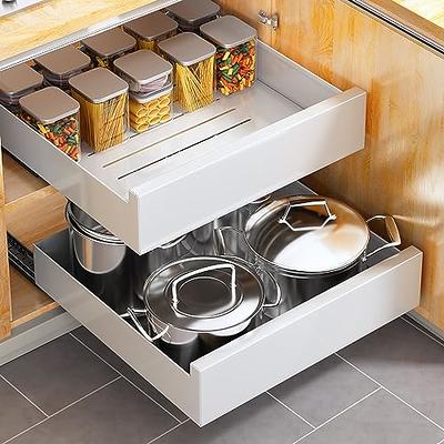 Pull Out Cabinet Organizer Fixed with Adhesive Nano Film,Heavy Duty Storage  and Organization Slide Out Pantry Shelves Sliding Drawer Pantry Shelf for