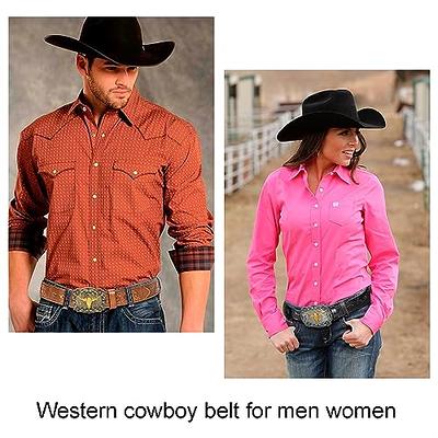 XuoAz Western Cowboy Belt for Men Women - Floral Engraved PU