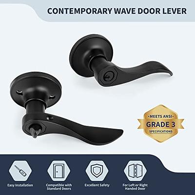 Black Door Handles Wave Style Levers, Entry Keyed/Privacy Lock