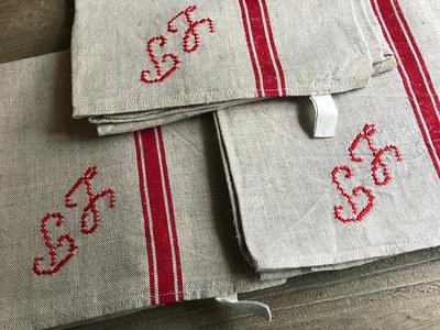 French Striped Organic Cotton Grain Sack Tea Towels - Set of 2