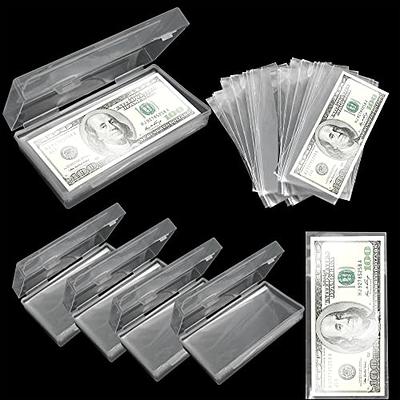 100 Pieces Clear Paper Money Holder for Collectors with Storage Case,  Dollar Bill Holder Plastic Currency Sleeves Holders Money Sleeve for Bills,  Album Banknotes Stamp Paper Protector Slab Holder 