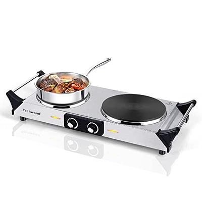 Techwood Hot Plate, 1800W Electric Dual Hot Plate, Countertop Stove Double  Burner for Cooking, Infrared Ceramic Hot Plates Double Cooktop, Silver,  Brushed Stainless Steel Easy To Clean 