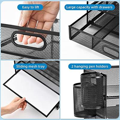 Marbrasse Desk Organizer with File Holder, 5-Tier Paper Letter Tray Organizer  with Drawer and 2 Pen Holder, Mesh Desktop Organizer and Storage with  Magazine Holder for Office Supplies(Black) : : Office Products