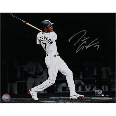 Eloy Jimenez Chicago White Sox Unsigned Hitting in Black Jersey Photograph