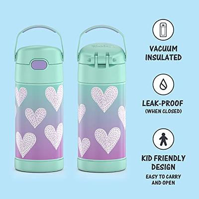 Thermos Funtainer Stainless Steel Vacuum Insulated Kids Glitter Straw Bottle, 12 oz, Pink