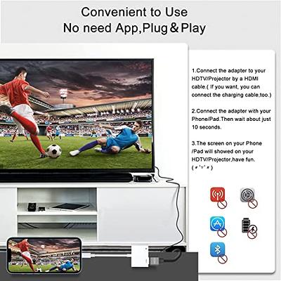 Compatible with iPhone to HDMI Cable - 1080P HD Phone to TV Cable Digital  AV Adapter for iPhone iPad Connect to TV Projector Monitor