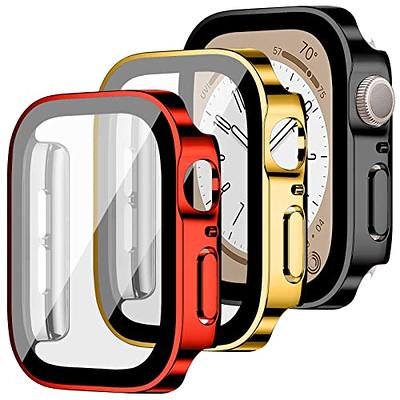 Case Compatible with Apple Watch Series 9 Series 8 Series 7 41mm  with Built-in Tempered Glass Screen Protector, All-Around Ultra-Thin Bumper  Full Cover Hard PC Protective Case for iWatch, Rose Gold 