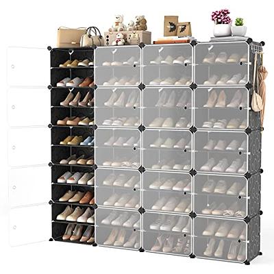 Modern Shoe Cabinet Gray & Black Shoe Organizer with Doors Shelves