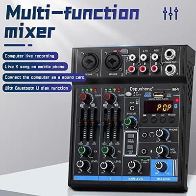 4 Channels Mixing Console Individual +48v Effects Bluetooth Usb
