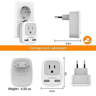European Travel Plug Adapter, TESSAN International Power Plug with 2 USB  Ports, Type C Outlet Adaptor Charger for US to Most of Europe EU Iceland
