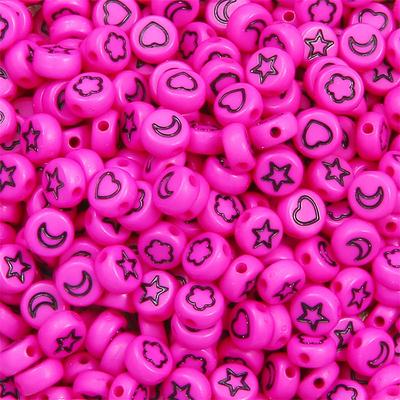 Hot Pink Celestial Beads 7x4mm - 1mm Hole Moon Star Heart Acrylic