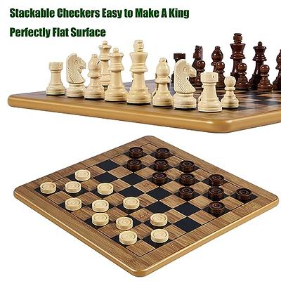 Regal Games - Reversible Wooden Board for Chess, Checkers & Tic-Tac-Toe -  24 Interlocking Wooden Checkers and 32 Standard Chess Pieces - for Age 8 to