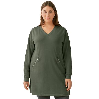 Plus Size Women's Zip-Pocket Sweatshirt by ellos in Deep Olive (Size 38/40)  - Yahoo Shopping