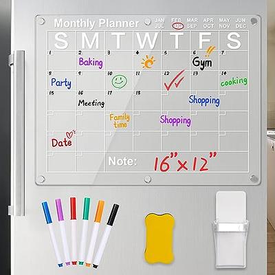 New Acrylic Magnetic Calendar Set for Fridge Transparent Planning  Whiteboard Dry Erase Calendar with 4 Markers and Pen Holder - AliExpress