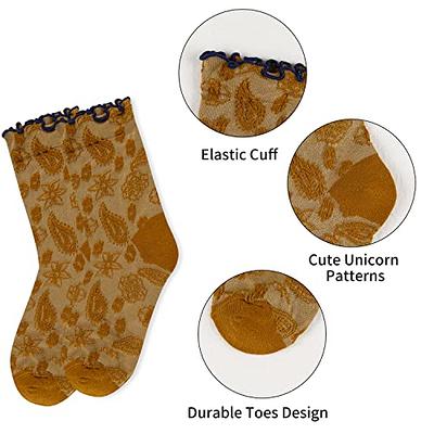 5 Pairs Womens Floral Cotton Socks Vintage Patterned Crew Socks Novelty  Ankle Ruffled Warm Casual Dress Socks