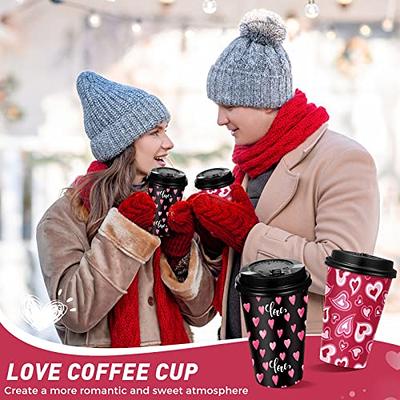 12 oz. Bulk 50 Ct. Clear Valentine's Day Hearts Disposable Plastic Cups  with Lids & Straws
