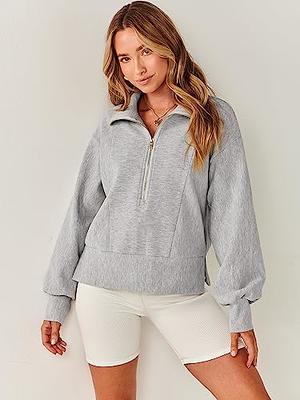 ANRABESS Women Half Zip Cropped Hoodies Oversized Fleece Quarter