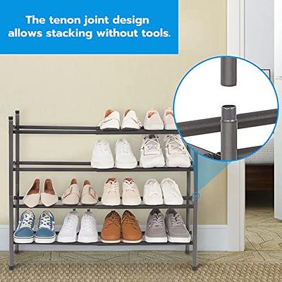 4-Tier Expandable Shoe Rack, Adjustable Shoes Organizer Storage Shelf,  Wooden and Metal Free Standing Shoe Rack for Closet Entryway Doorway Garage  and Small Space 