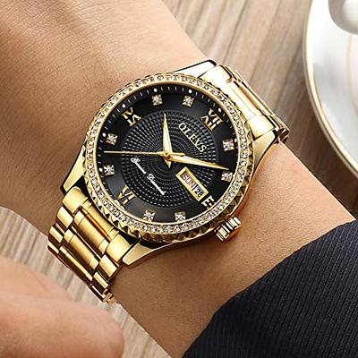 Olevs  Watches,Brown Leather Watch for Men,Men Day Date Watch,Men's Luminous Watch,Dress Watch for Men,Rose Gold Watch for Men,Men's Fashion