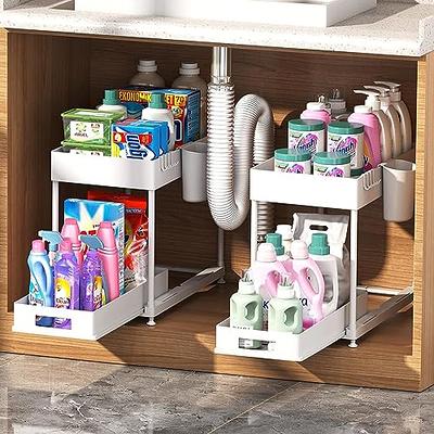  Sevenblue 2 Pack Under Sink Organizers and Storage, 2 Tier  Sliding Bathroom organizer,Multi-Use Under Kitchen Cabinet Storage Shelf  (White 2Pack)