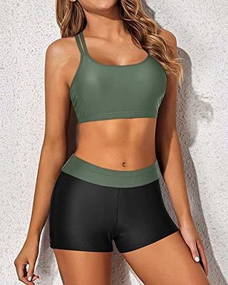 Holipick 3 Piece Athletic Tankini Swimsuits for Women Swim Tank Top Bathing  Suits with Boy Shorts and Sports Bra Swimwear Green - Yahoo Shopping