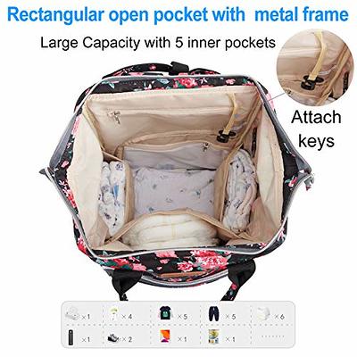 QWREOIA Floral Diaper Bag Backpack with USB Charging Port Stroller Straps  and Insulated Pocket,Travel Bag Nappy Backpack For Women/Mum (Rose Flower