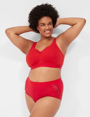 Lane Bryant Cotton Full Brief Panty With Lace Back 38/40 Red