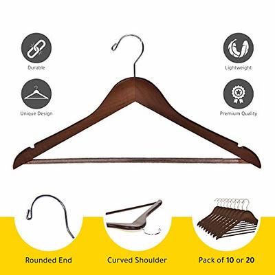 Premium Wooden Hangers 20 Pack - Durable Non Slip Coat Hangers Heavy Duty-  Natural Solid Wood Hangers - Clothes Hangers With Chrome Swivel Hooks 