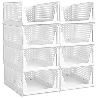 Hossejoy Set of 4 Stackable Wardrobe Storage Box, Plastic Drawer Organizer,  Foldable Clothes Shelf Baskets, Folding Containers Bins Cubes, Perfect for