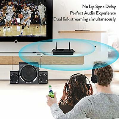 ByDiffer Dual Link Bluetooth 5.0 Audio Transmitter Receiver Sharing for up  2 Headphones, 3 in 1 Aptx Low Latency Wireless Adapter Splitter for TV
