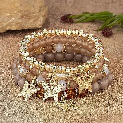 SEARIPE 3 Pcs Beaded Bracelets Set Tree Charm Jewelry Boho Multilayer  Stackable Bracelets for Women Girls Coffee