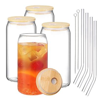 Glass Cups Bamboo Lids for Beer Can Glass 16oz, Drinking Glasses Beer Can  Glasses Set of